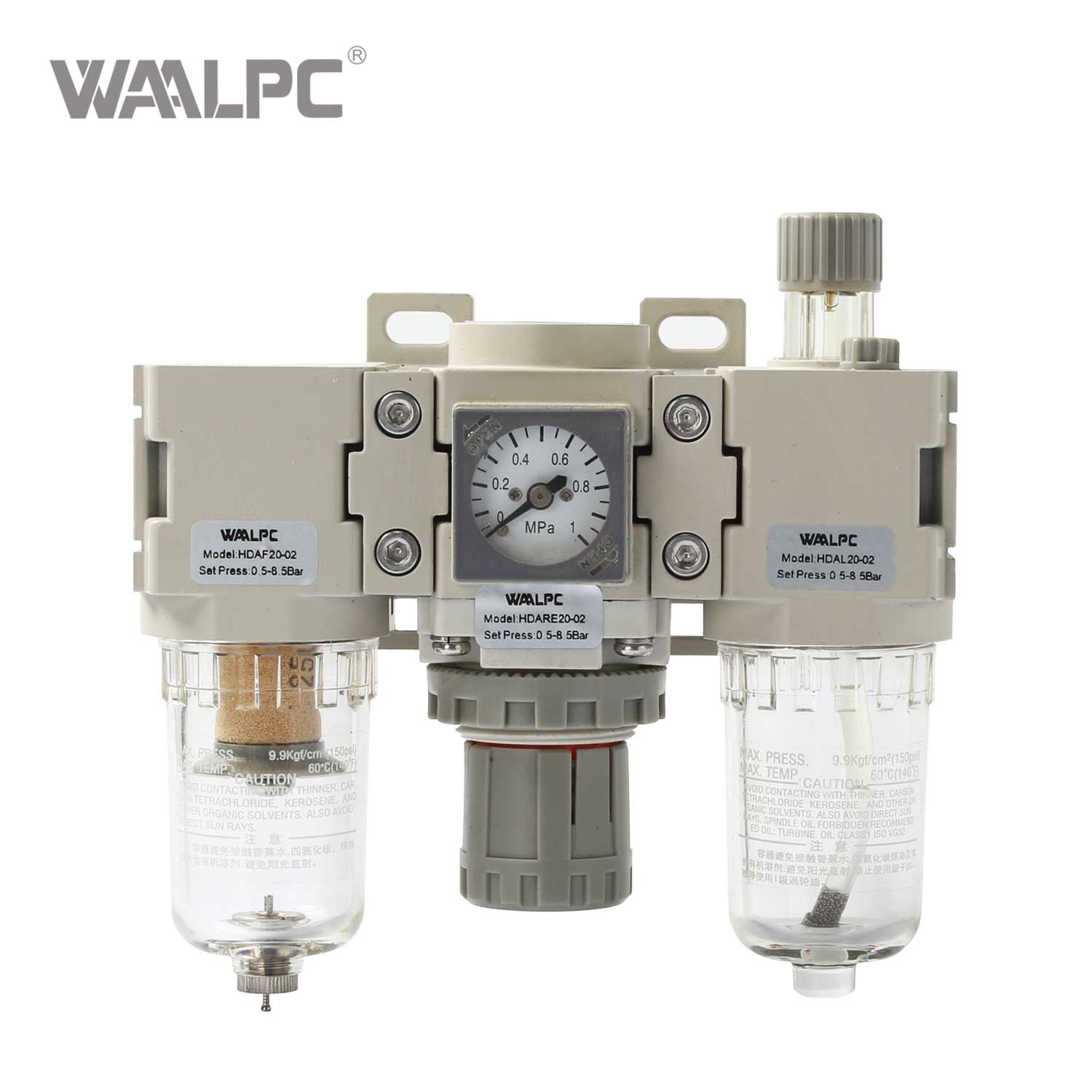 Unit&eacute; FRL de haute pr&eacute;cision s&eacute;rie HDAC, Filtration 5 μm 25 μm 40 μm &plusmn; 1 %, stabilit&eacute; de la pression et lubrification par brouillard d'huile 0,05 ~ 0,85 MPa